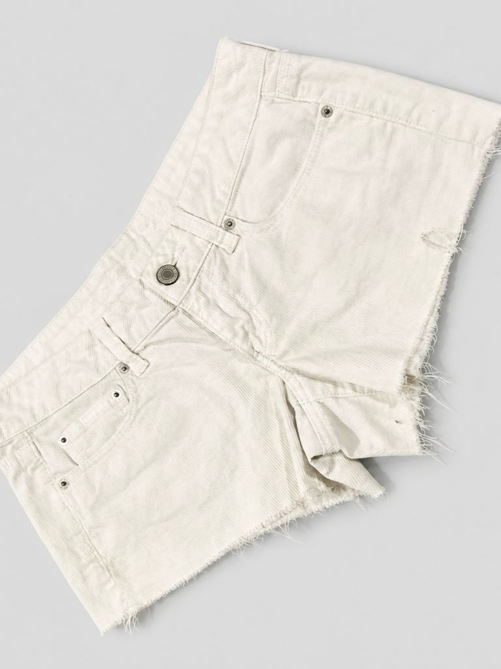 American Eagle Outfitters Cream Frayed-Hem Denim Shorts